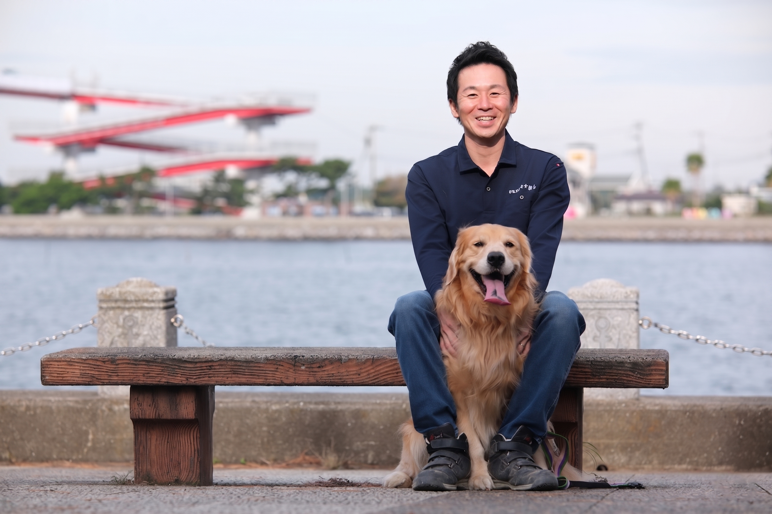 愛犬と木更津港にて